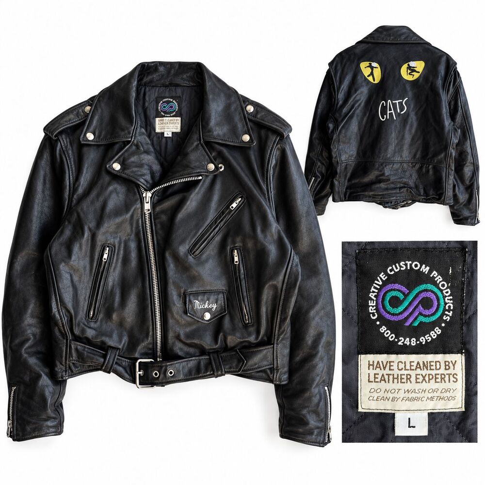 VTG CATS Broadway Musical Cast Leather Biker Jacket Women's L Black